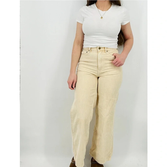 urban outfitters bdg oatmeal corduroy high rise wide leg pants size 26 - Picture 1 of 10